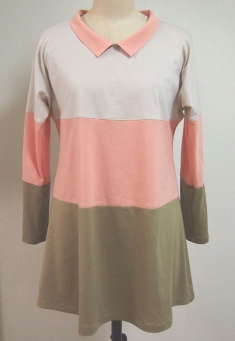 （再販）３色使いのチュニック（ベージュとサーモンピンクとキャメル）