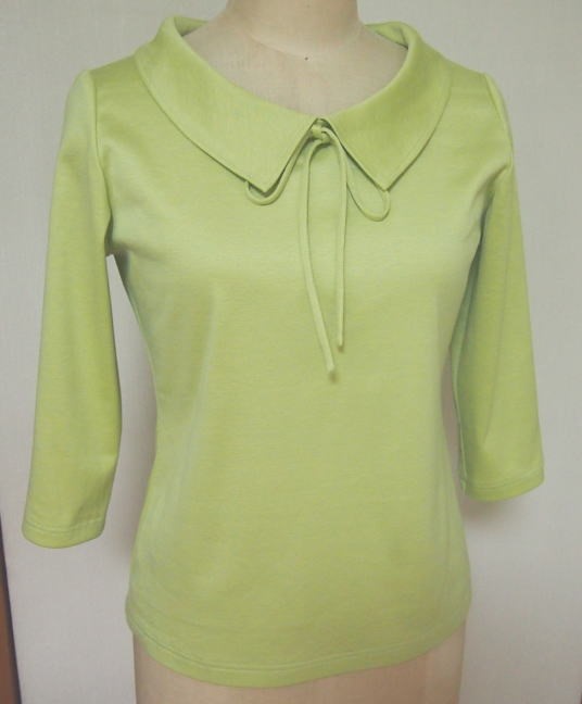 （再販３）ショールカラーのリボン大好きＴシャツ（青りんご色）