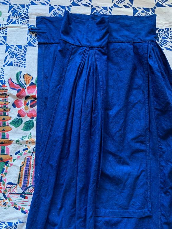 手織りコットン・藍染のエプロンスカート2-7 3枚目の画像