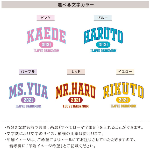 カレッジロゴ01 アメカジ キッズ ベビー 名入れTシャツ 80～150 名前入り 出産祝い ギフト プレゼント 9枚目の画像