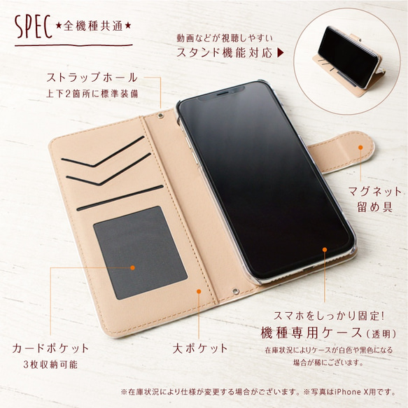 ボタニカル柄5種01 スマホケース手帳型 全機種対応 iPhone Android Xperia ARROWS etc 5枚目の画像