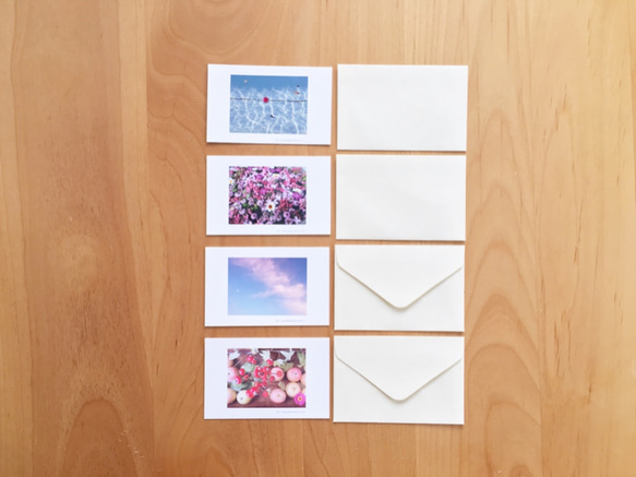 《送料無料》花や空のメッセージカード 封筒のセットC 4枚 1枚目の画像