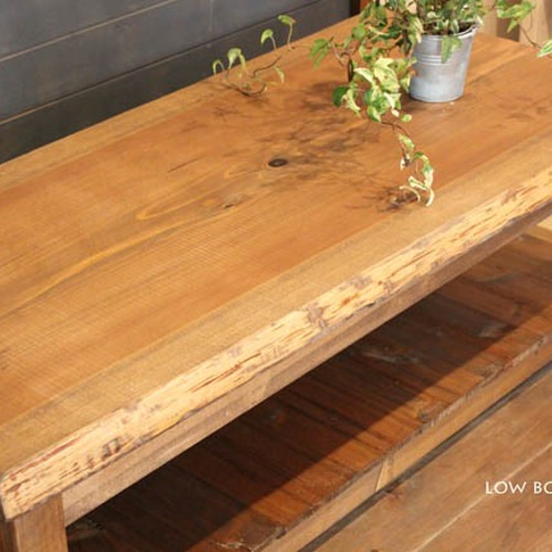 ハンドメイド耳つき天板のローボード ブラウン