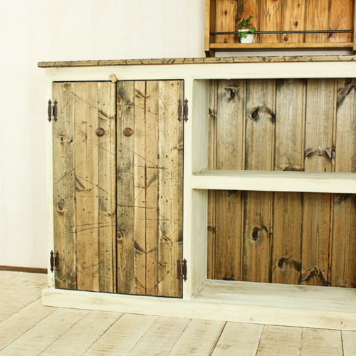 ホワイトシャビー 収納ラック ローボード キッチンラック アンティーク