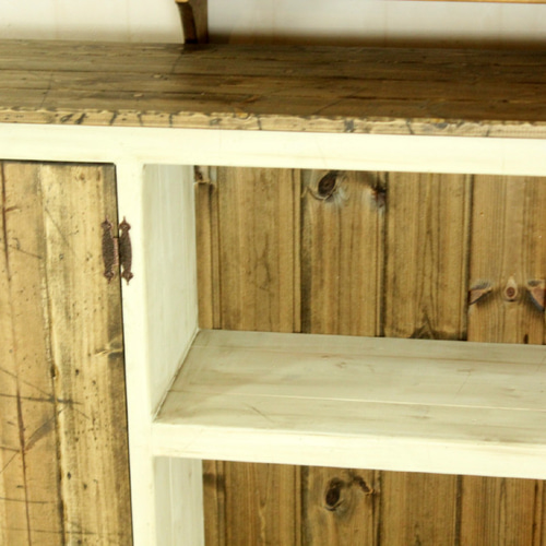 ホワイトシャビー収納ラックローボードキッチンラックアンティークホワイト