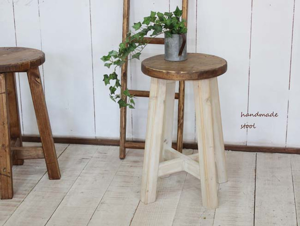 アンティーク風スツール アンティークホワイト ダメージ加工 椅子