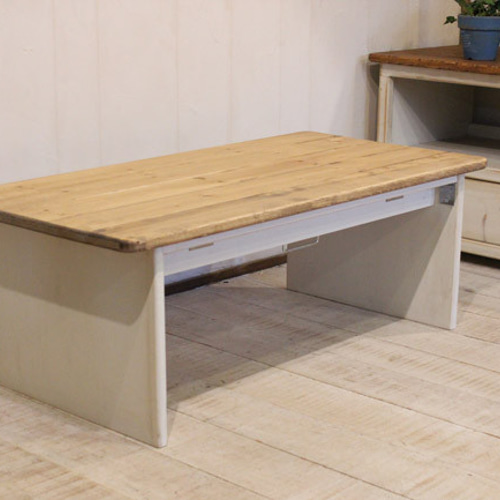 ハンドメイド　折りたたみテーブル90 ホワイトシャビー ホワイトシャビーな折りたたみローテーブル90 ローテーブル