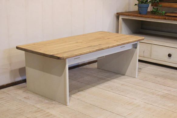 ホワイトシャビーな折りたたみローテーブル90 ローテーブル・リビング  