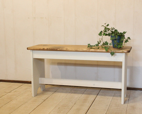 ハンドメイド　シャビーなベンチ90　アンティークホワイト 0_6306e8280a6dd12da637b7610201
