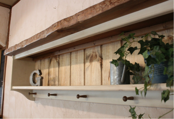 耳付き天板のシャビーシェルフ120アンティーク風 