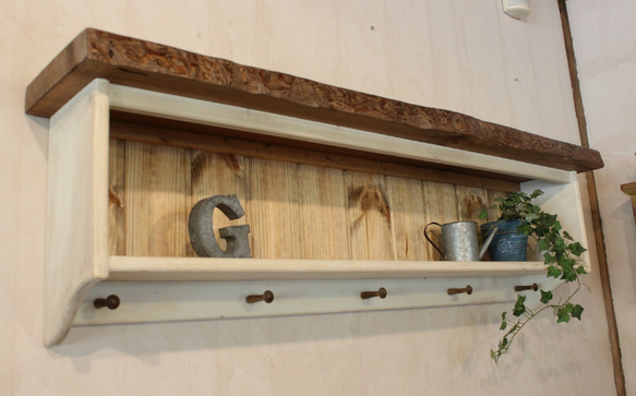 耳付き天板のシャビーシェルフ120アンティーク風 
