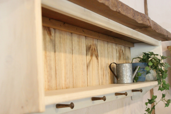 耳付き天板のシャビーシェルフ120アンティーク風 