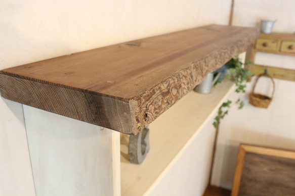 耳付き天板のシャビーシェルフ120アンティーク風 