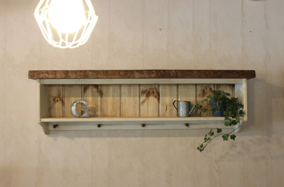 耳付き天板のシャビーシェルフ120アンティーク風 