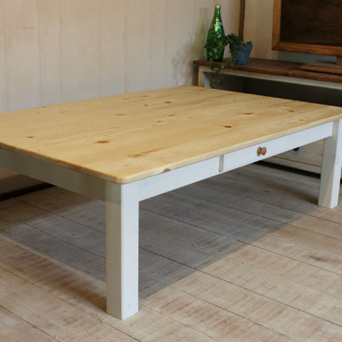 1ドロワ ホワイトシャビーなローテーブル120 ローテーブル・リビング  