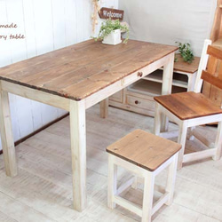 シャビーなダイニングテーブル120 アンティークホワイト ダイニング