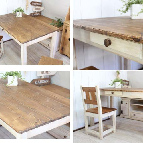 シャビーなダイニングテーブル120 アンティークホワイト ダイニング  