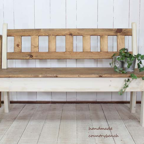 ハンドメイド　カントリー背もたれラダーベンチ120 シャビーなカントリーベンチ120背もたれつき ソファ・ベンチ putto