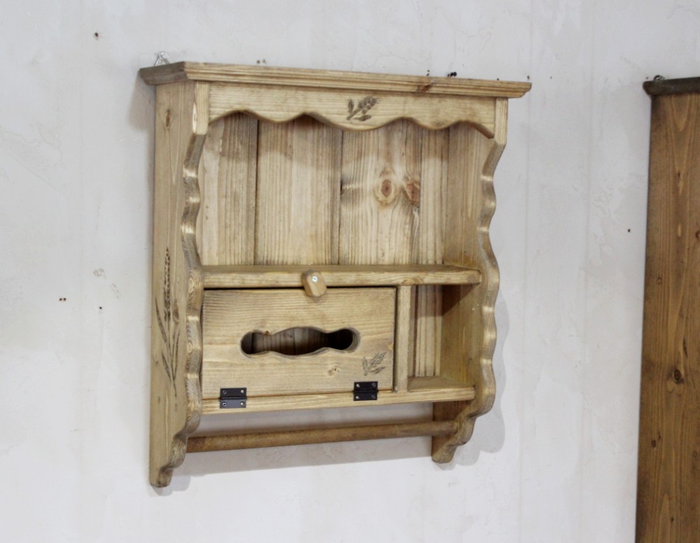 ハンドメイド　麦穂のティッシュシェルフ タオルホルダーつき 麦穂のティッシュシェルフ タオルホルダーつき タオルハンガー・タオル