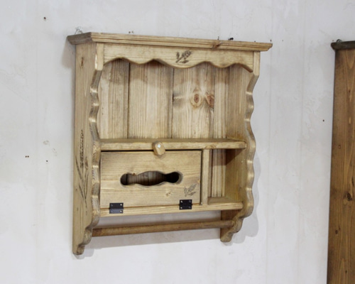 ハンドメイド　麦穂のティッシュシェルフ タオルホルダーつき 麦穂のティッシュシェルフ タオルホルダーつき タオルハンガー・タオル