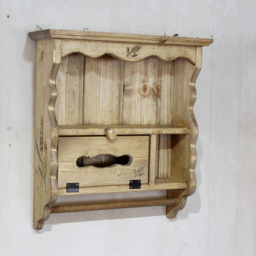 ハンドメイド　麦穂のティッシュシェルフ タオルホルダーつき 麦穂のティッシュシェルフ タオルホルダーつき タオルハンガー
