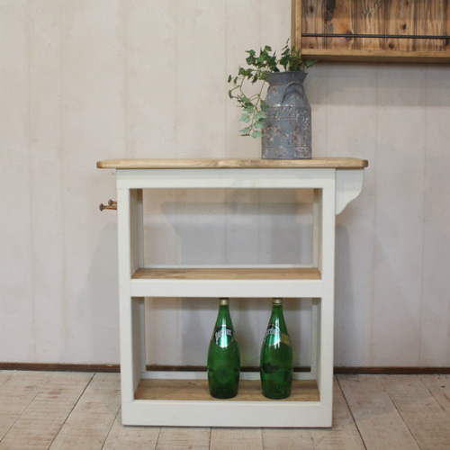 ハンドメイドホワイトシャビーなキッチンワゴン