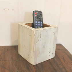 小物入れ　リモコン立て　ペン立て　アンティーク風ダメージ　White 2枚目の画像