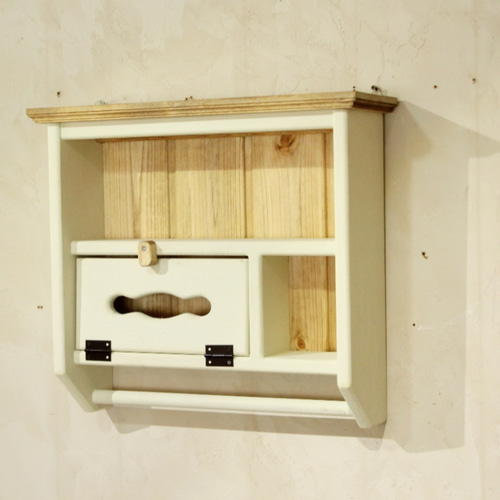 ホワイトシャビー ティッシュシェルフ タオルホルダーつき タオル