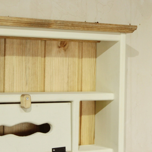 ホワイトシャビー ティッシュシェルフ タオルホルダーつき