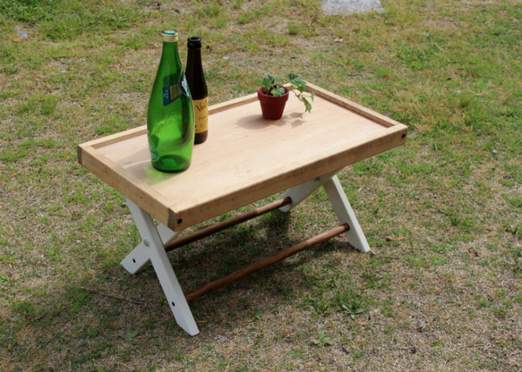 folding table 折りたたみローテーブル60 ホワイトシャビー　キャンプ　camp アウトドア　outdoor 1枚目の画像