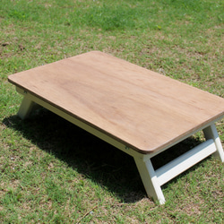 ホワイトシャビー　フォールディングテーブル 折りたたみローテーブル60×40 キャンプcampアウトドア　outdoor 2枚目の画像