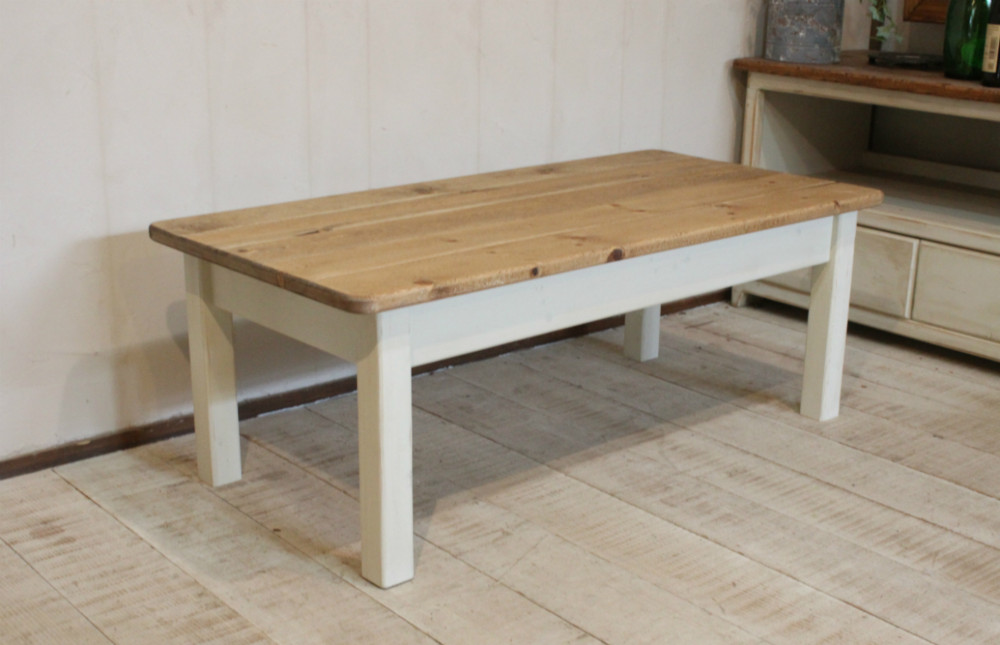 ソファテーブル90　アンティークホワイト　シャビー　ローテーブル