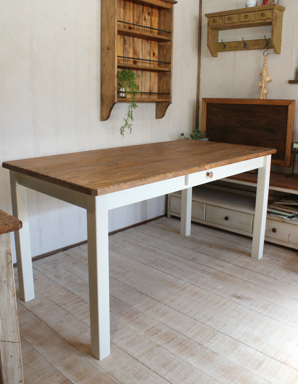 シャビーなカフェテーブル140　cafe table　アンティークホワイト