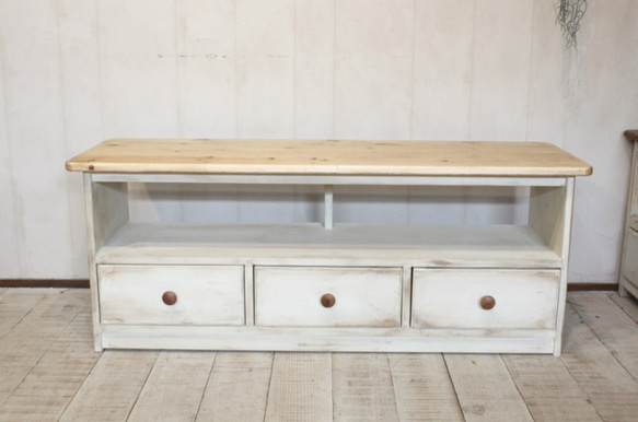 ハンドメイドシャビーなテレビ台120 アンティークホワイト