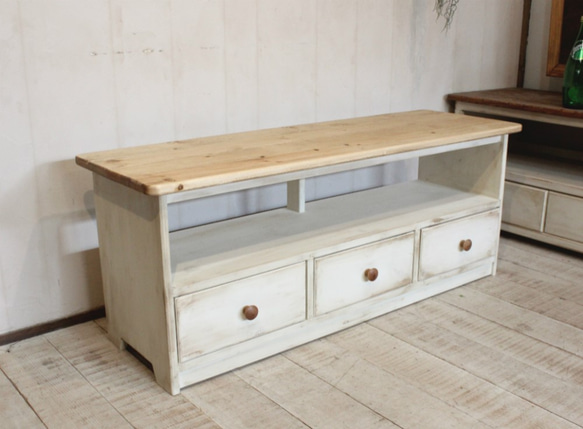 シャビーなテレビ台　120 アンティークホワイト 
