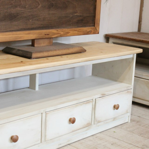 ダメージ加工 ホワイトシャビーテレビ台140 アンティークホワイト