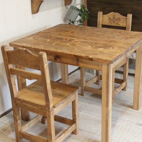 アンティーク風カントリーダイニングテーブルイスセット 麦 2人用