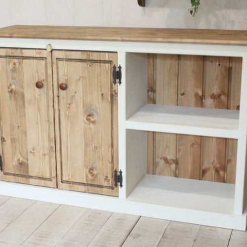 ハンドメイド ホワイトシャビーなローボード90