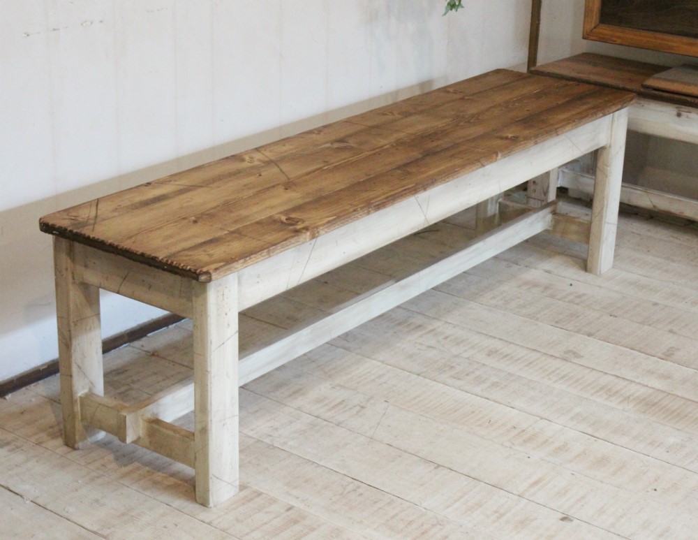 ハンドメイドダメージ加工シャビーなカントリーベンチ140ホワイト