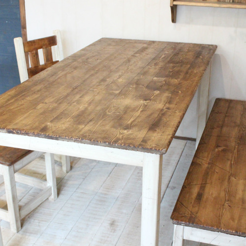 アンティーク風カントリーダイニングテーブル イス ベンチセット