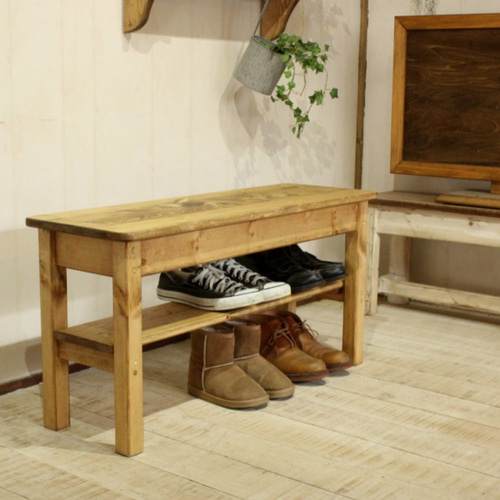 ハンドメイド　シューズベンチ　ブラウン　玄関ベンチ シューズベンチ ブラウン 玄関ベンチ ソファ・ベンチ putto 通販