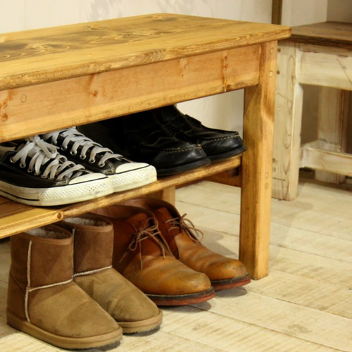 ハンドメイド　シューズベンチ　ブラウン　玄関ベンチ シューズベンチ ブラウン 玄関ベンチ ソファ・ベンチ putto 通販