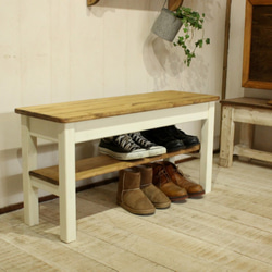 サイズオーダー可】【引取可能】無垢材 アンティーク風収納ベンチ