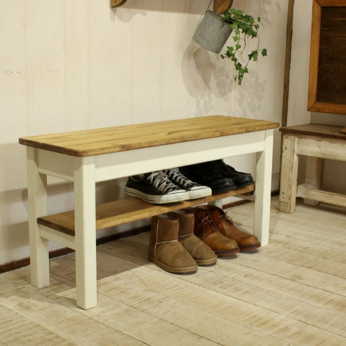 ハンドメイドホワイトシャビーなキッズベンチ