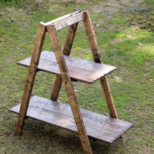 キャンプギア2段シェルフ　ハンドメイド　アンティーク　オシャレ　ソロキャン キャンプギア2段シェルフ ハンドメイド アンティーク オシャレ