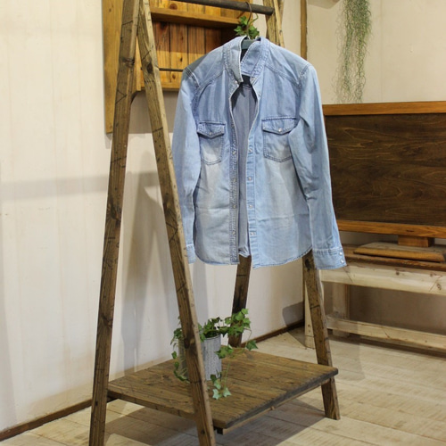 handmade アンティーク風ハンガーラック　子供服用 ハンガーラック 木製 棚付き 2段 子ども キッズ ペット ワード