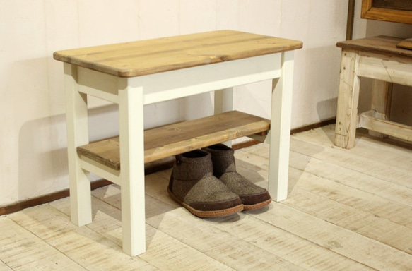 ハンドメイド　シューズベンチ　ホワイトシャビー　玄関ベンチ シューズベンチ ホワイトシャビー 玄関ベンチ ソファ・ベンチ putto