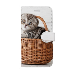 iPhoneケース　手帳型　Cute scottish fold kitten in basket【高解像度画像使用】 2枚目の画像