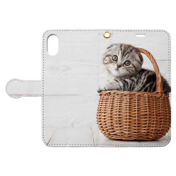 iPhoneケース　手帳型　Cute scottish fold kitten in basket【高解像度画像使用】 4枚目の画像