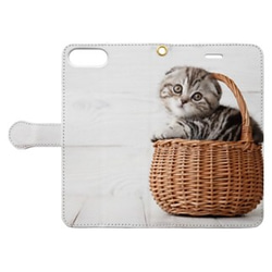 iPhoneケース　手帳型　Cute scottish fold kitten in basket【高解像度画像使用】 5枚目の画像